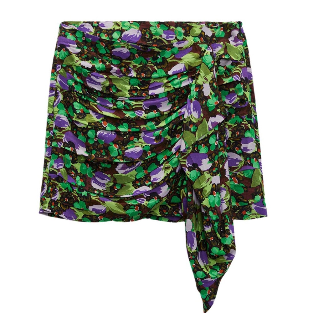 Zara Floral Draped Skirt in Green and Purple